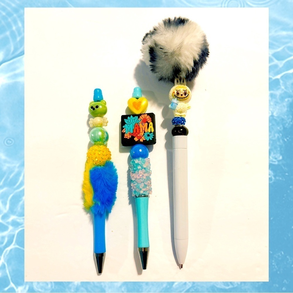 Colorful Plush Top DIY Bendable Pen Set